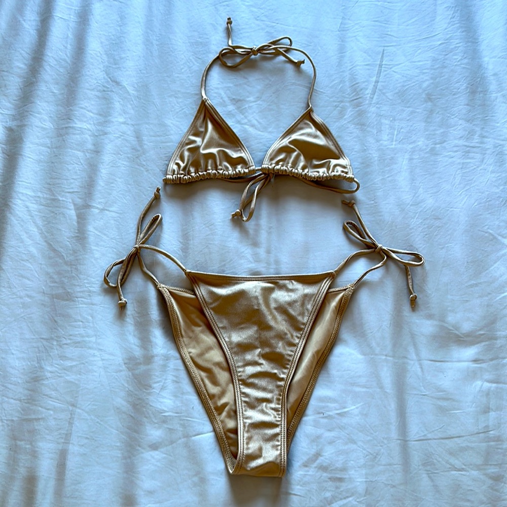 Los Angeles Apparel String Bikini Set in Mica Size Medium